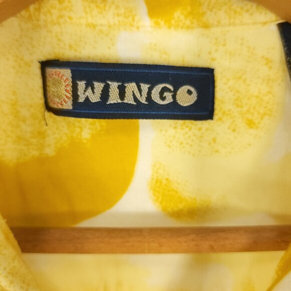 Vtg Wingo Hawaiian Button Front Shirt Men's Large Yellow Orange Hibiscus Floral - Picture 3 of 10